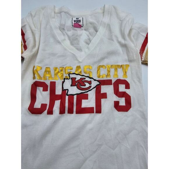 Victoria's Secret Pink 5th & Ocean Women's M KC Chiefs White Waffle Bling Shirt - Picture 6 of 13